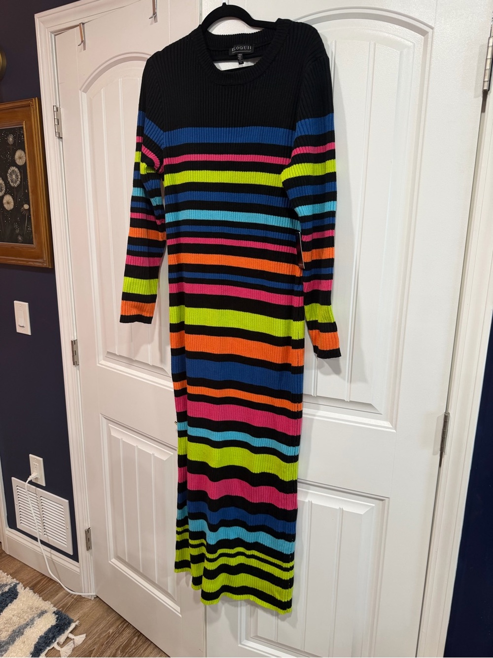 Eloquii Black sweater Maxi Dress with Neon Stripe Multicolor
